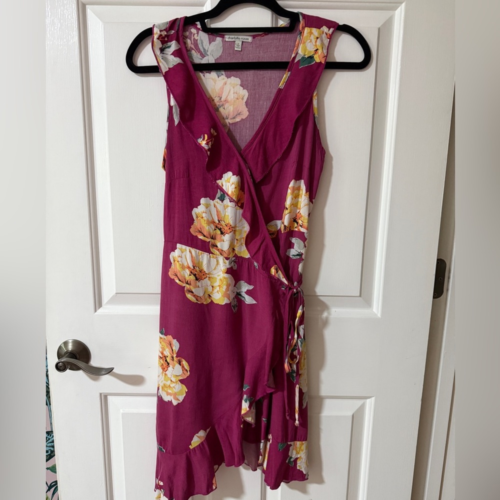 Burgundy Charlotte Russe Floral Wrap Dress- Size Small